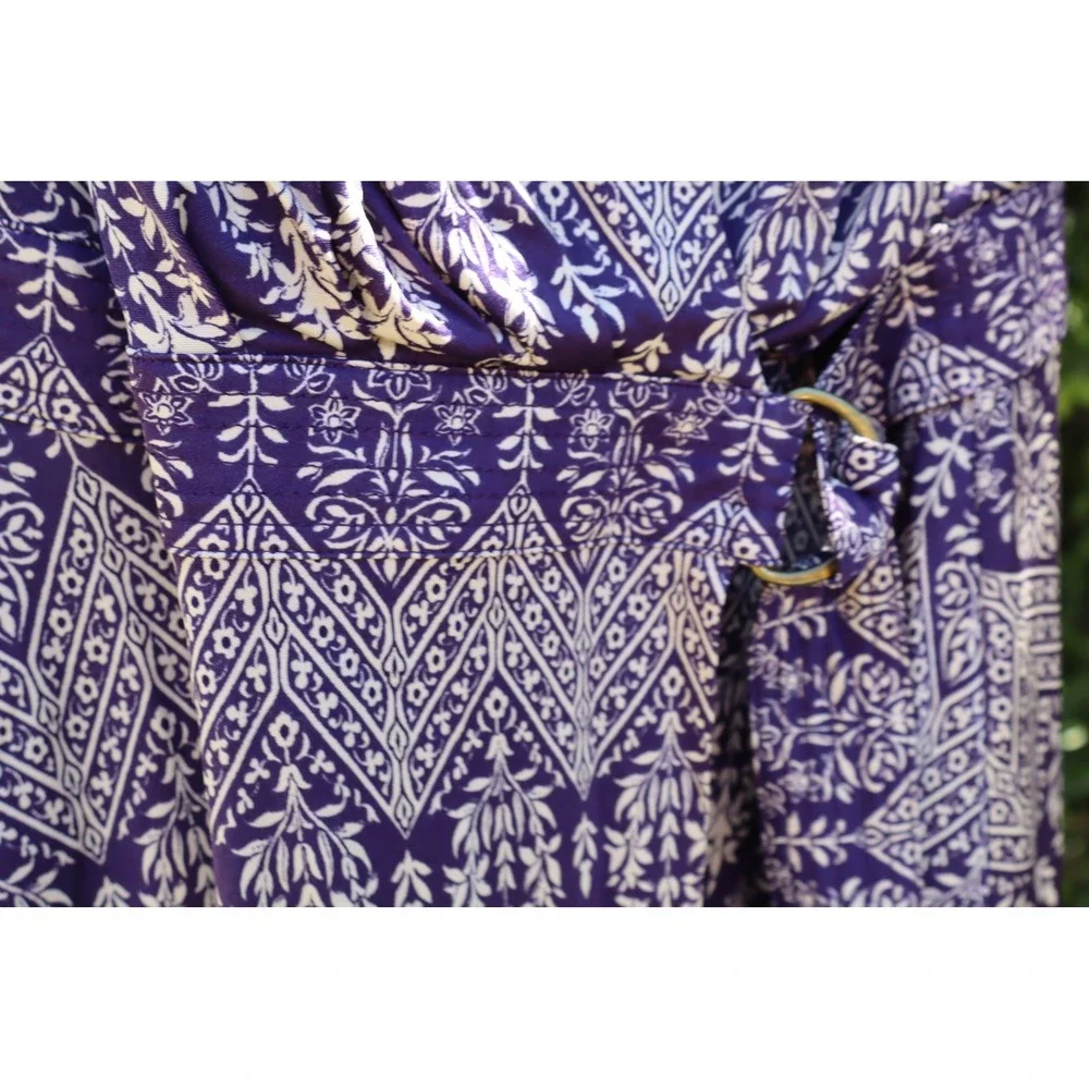 Tory Burch Purple Geometric Floral V-Neck Sleeveless Women dress Wrap Size S P